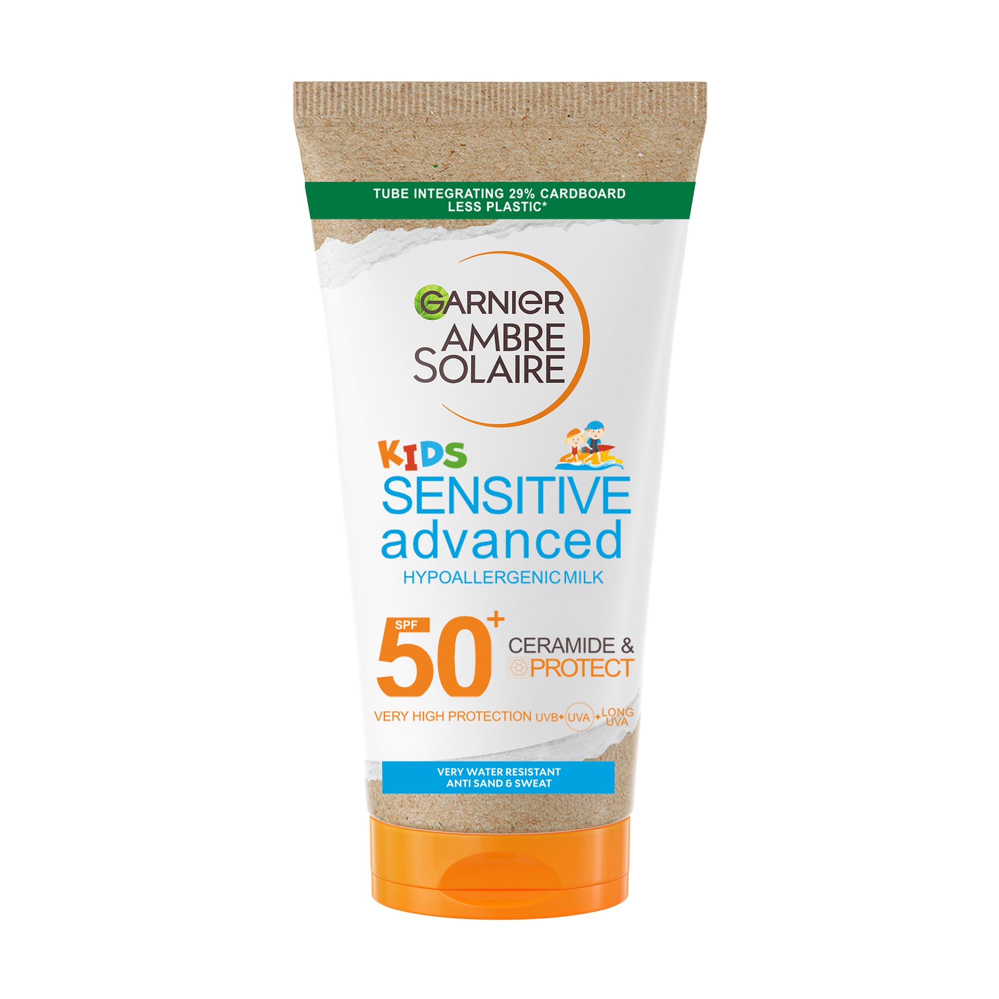 Дитяче сонцезахисне молочко для тіла Garnier Ambre Solaire Sensitive Advanced Kids SPF 50+ з керамідами, 175 мл
