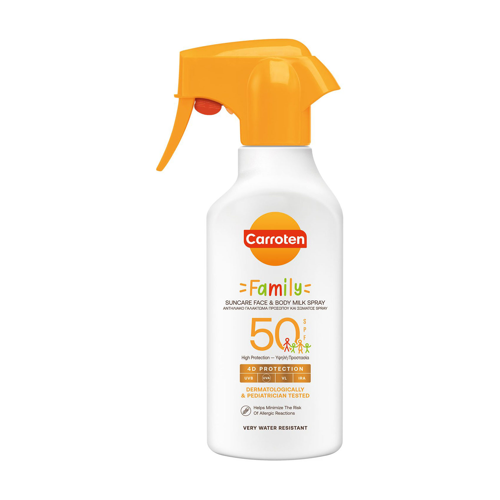 Сонцезахисне молочко-спрей для обличчя та тіла Carroten Family Suncare Face &amp; Body Milk Spray для всієї родини, SPF 50, 270 мл